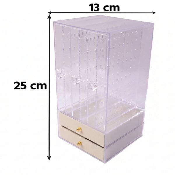 Jewelry-box_2_-6 Acrylic Jewelry Organizer Box, 3 Hanging Panels and 2 Drawers for Earrings (1 Set)