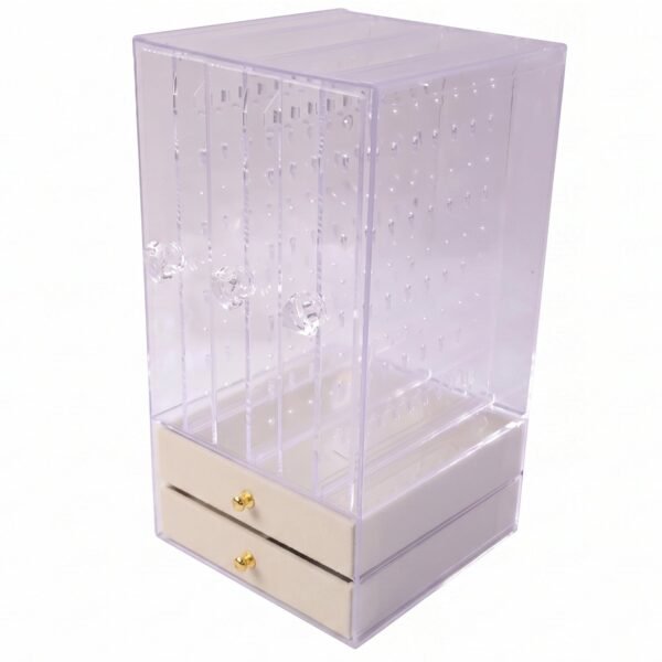 Jewelry-box_2_-7 Acrylic Jewelry Organizer Box, 3 Hanging Panels and 2 Drawers for Earrings (1 Set)