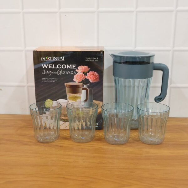 JugandGlasses-live Plastic Water Jug with 4 Glasses Set – Perfect for Home Use