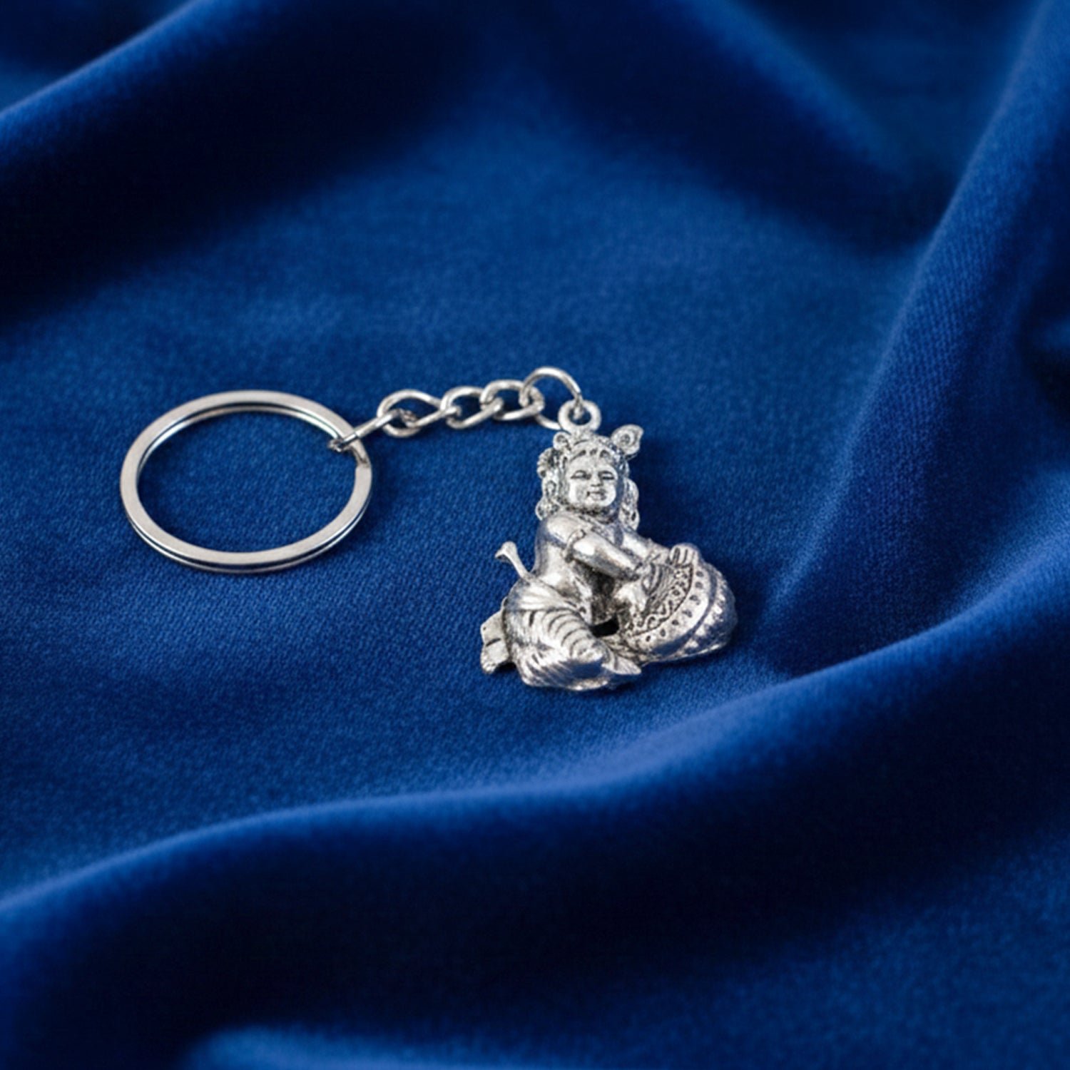 Bal Krishna Makhan Chor Keychain – Premium Silver Finish