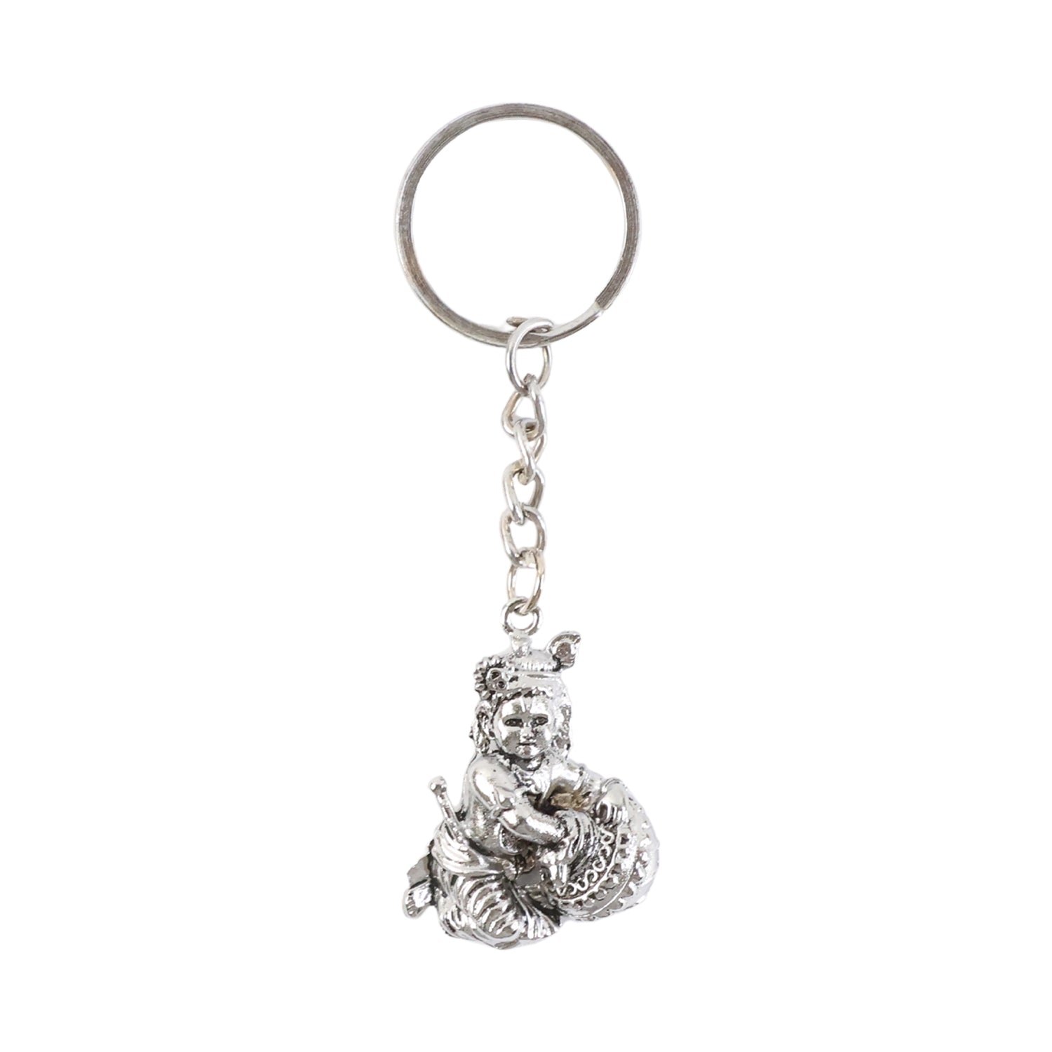 Bal Krishna Makhan Chor Keychain – Premium Silver Finish