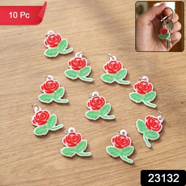 Rose Flower Design Bag Charm Keychain Set – Elegant Floral Accessory