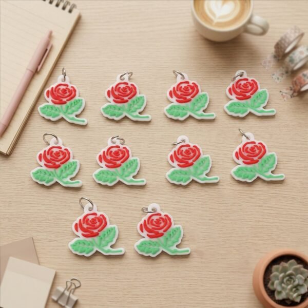 Rose Flower Design Bag Charm Keychain Set – Elegant Floral Accessory