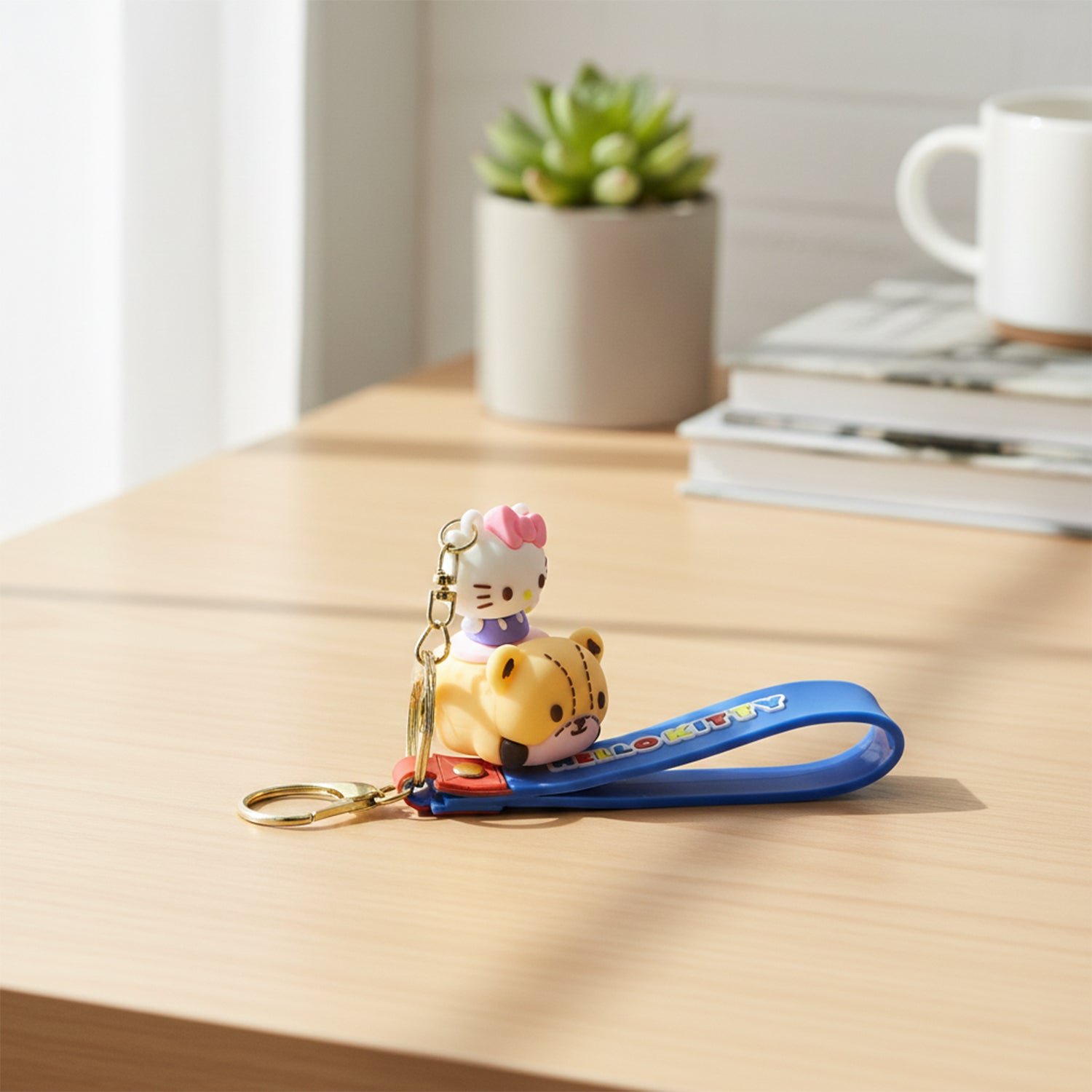 Cartoon Cat Silicone Keychain – Cute Soft Key Holder with Wrist Strap