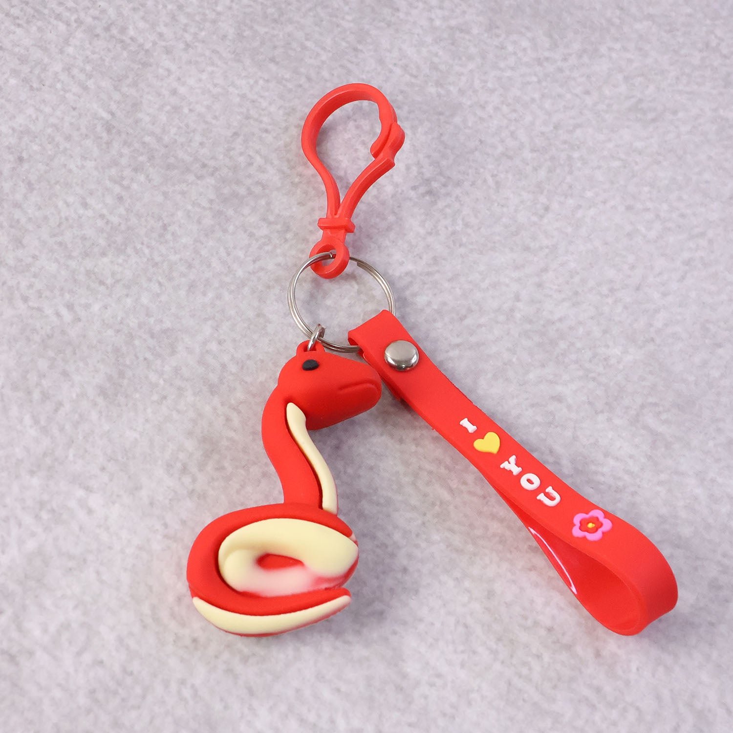 Cartoon Snake Keychain – Cute 'I Love You' Strap with Clip Hook