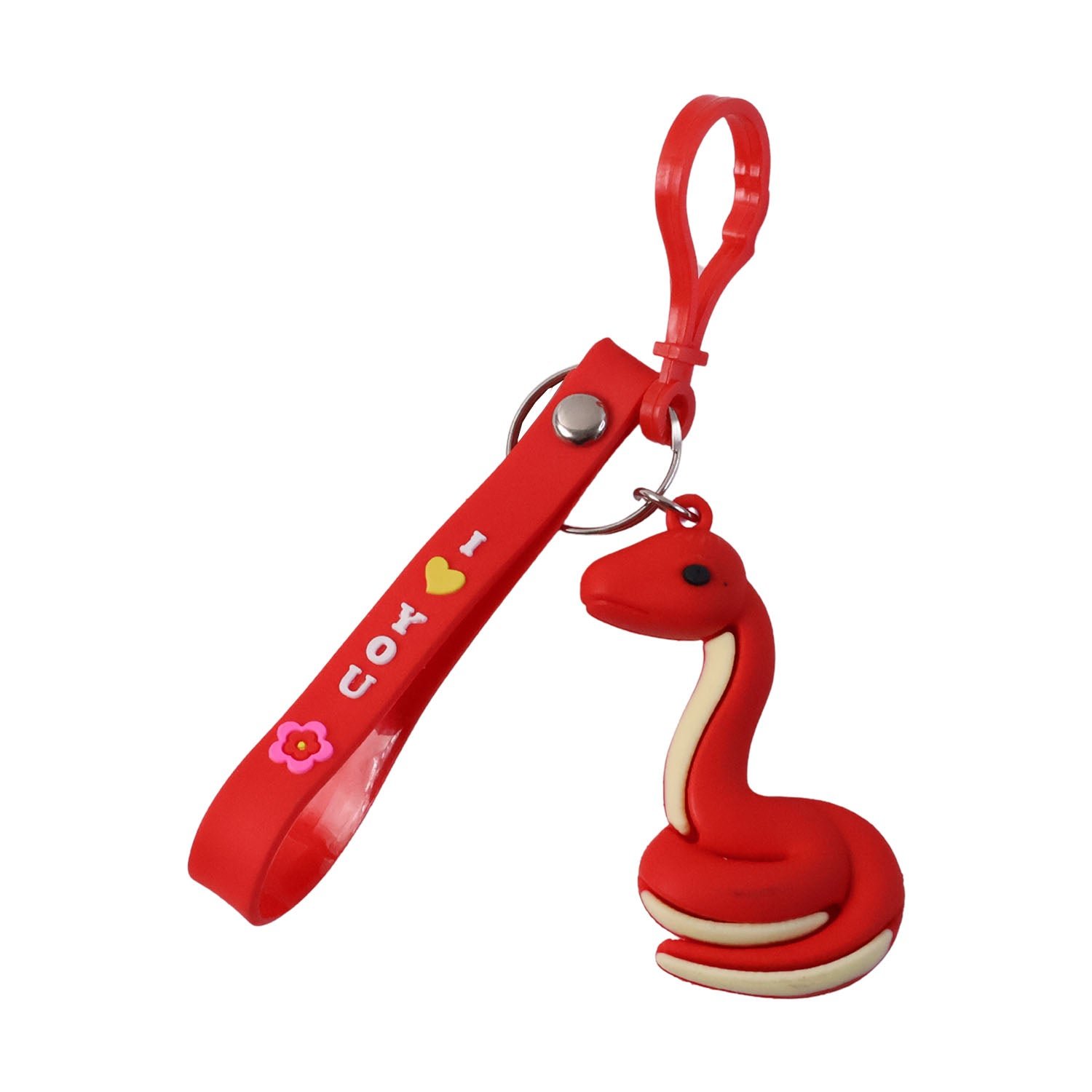 Cartoon Snake Keychain – Cute 'I Love You' Strap with Clip Hook