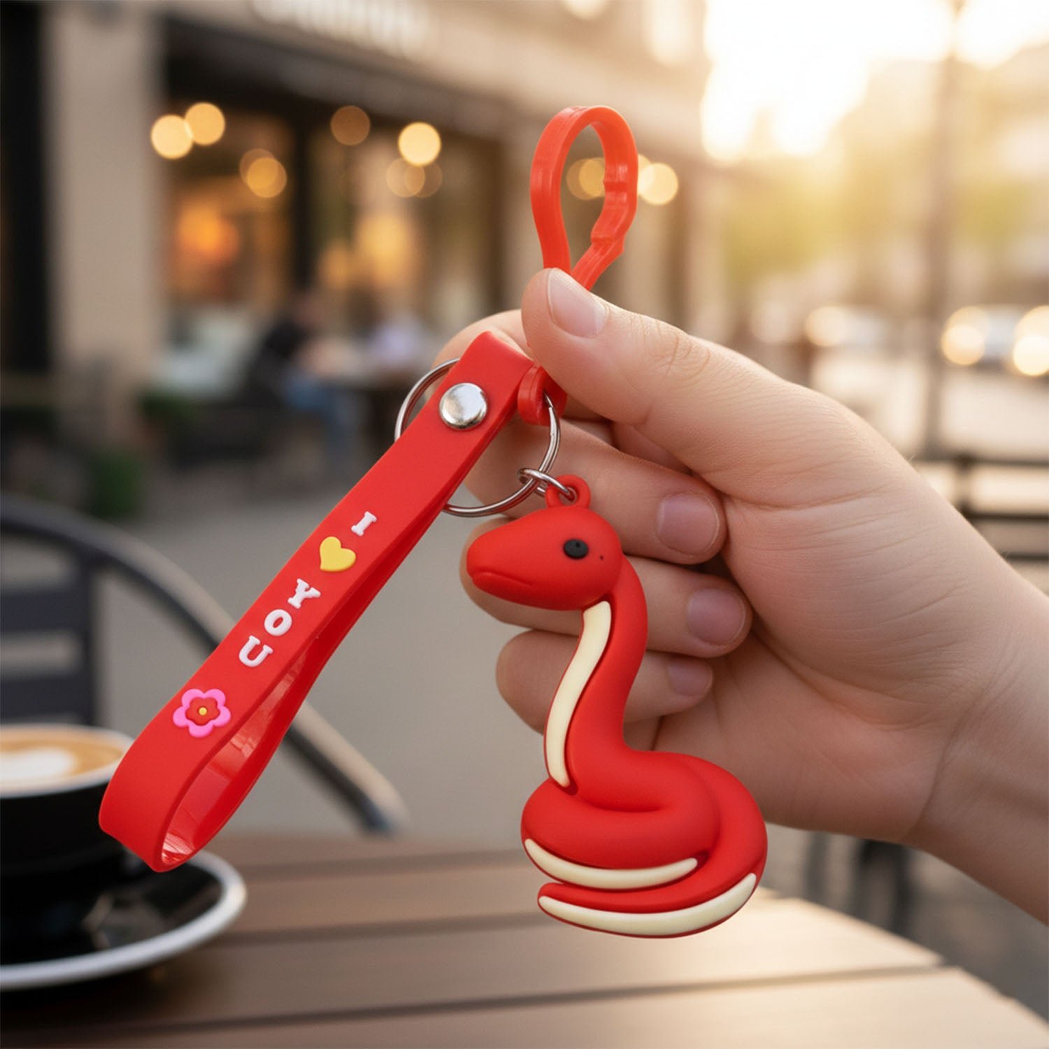 Cartoon Snake Keychain – Cute 'I Love You' Strap with Clip Hook