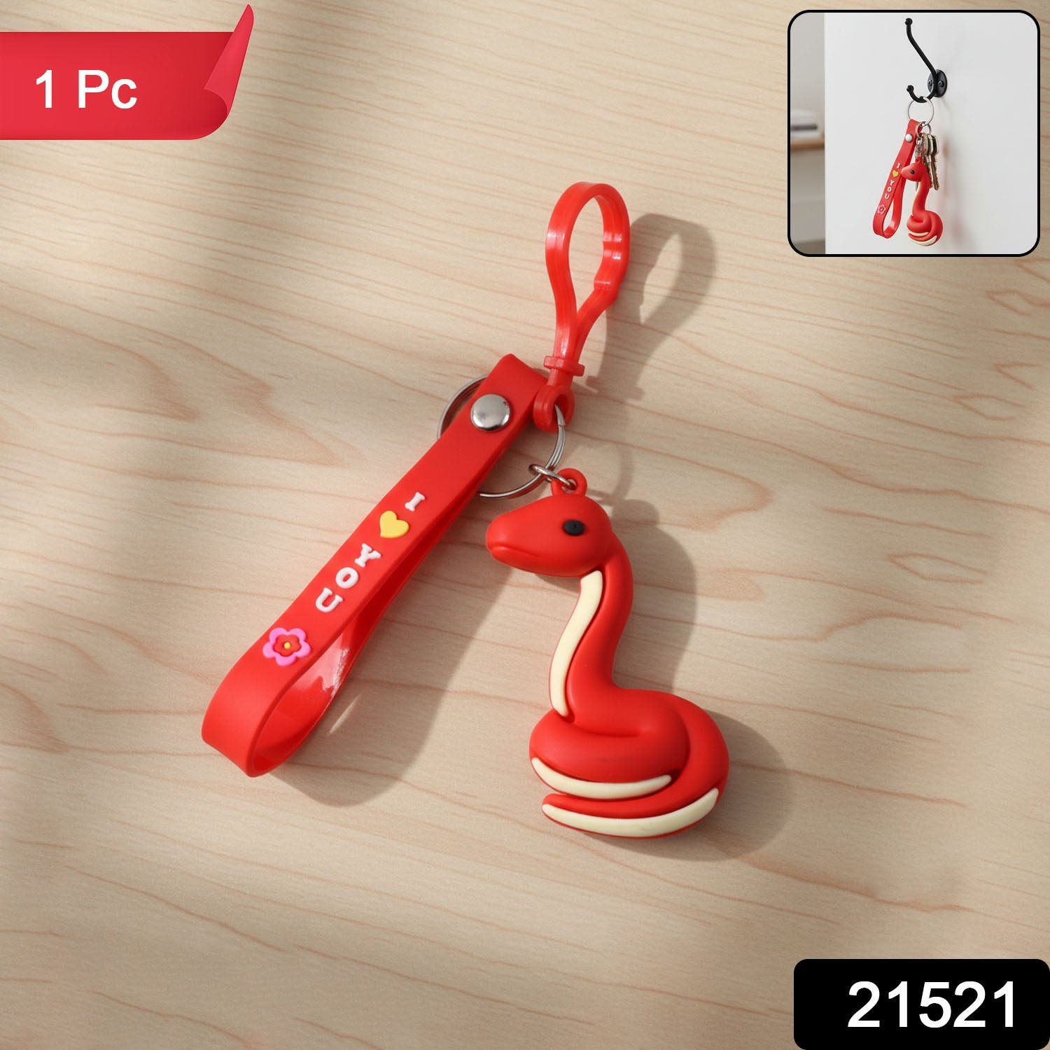 Cartoon Snake Keychain – Cute 'I Love You' Strap with Clip Hook