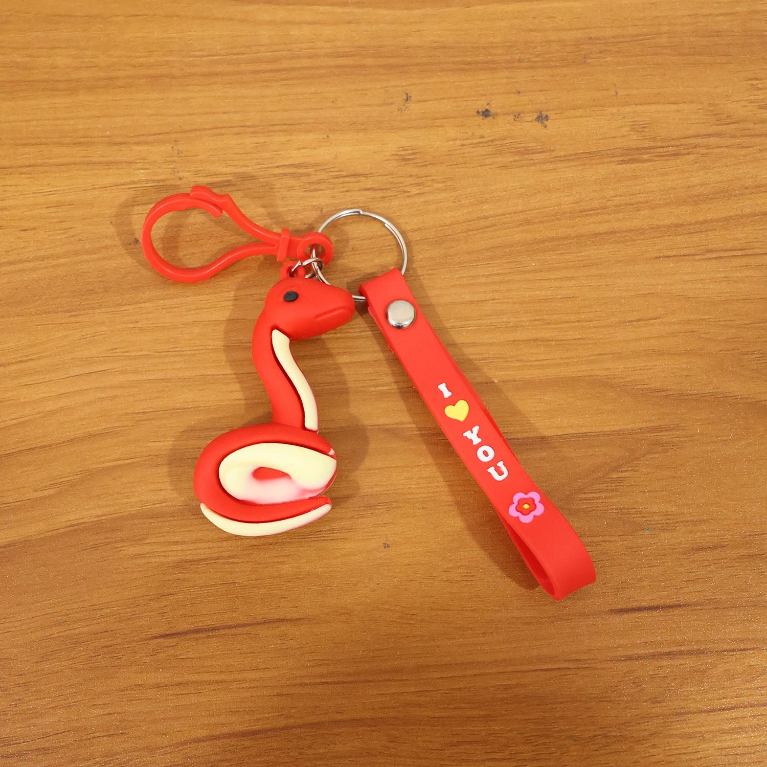 Cartoon Snake Keychain – Cute 'I Love You' Strap with Clip Hook