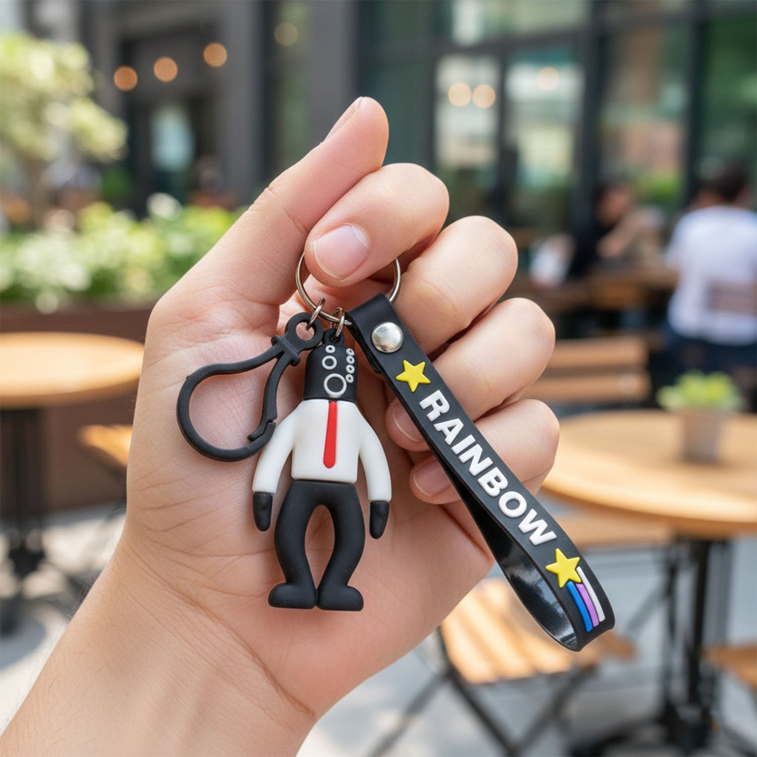 Cartoon Man Keychain – Lightweight with Rainbow Strap