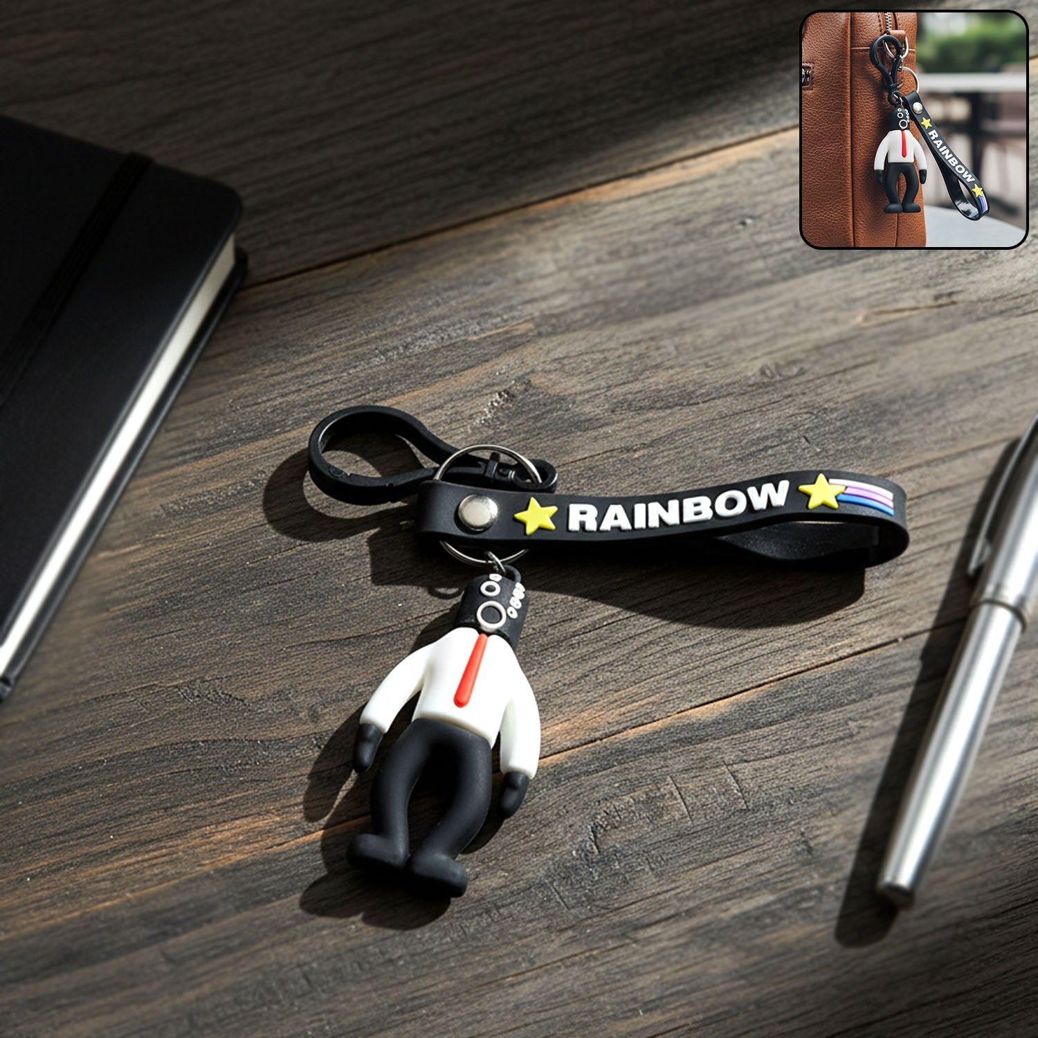 Cartoon Man Keychain – Lightweight with Rainbow Strap