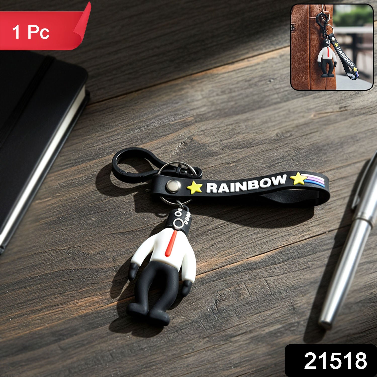 Cartoon Man Keychain – Lightweight with Rainbow Strap