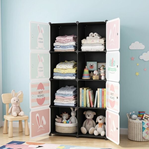 8 Compartment Modular Plastic Kids Storage Cabinet Wardrobe (1 Set)