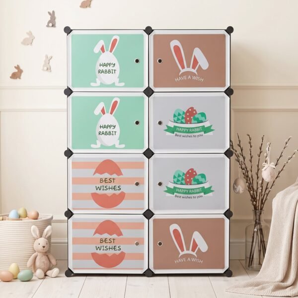 8 Compartment Modular Plastic Kids Storage Cabinet Wardrobe (1 Set)
