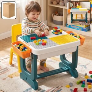 Kids Building Block Activity Table and Chair Set with Storage Bins, STUDY TABLE (2 Pc Set)
