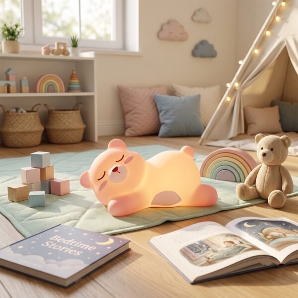 Sleeping Bear LED Night Light – Cute Silicone Kids Lamp