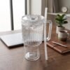 Kids Tumbler 900ml with Handle Lid and Straw Ribbed Water Sipper Cu...