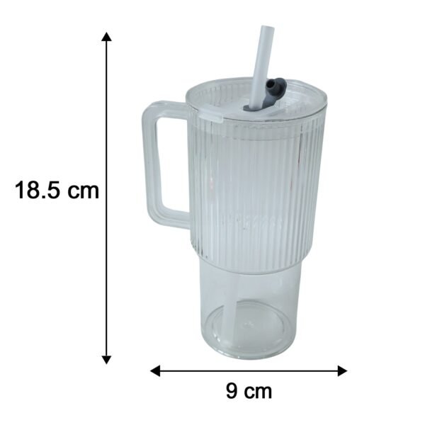 Kids Tumbler 900ml with Handle Lid and Straw Ribbed Water Sipper Cu...
