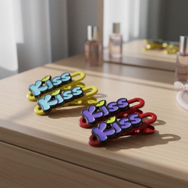 Kiss Text Hair Clip Set – Trendy 4-Piece Decorative Hair Accessories