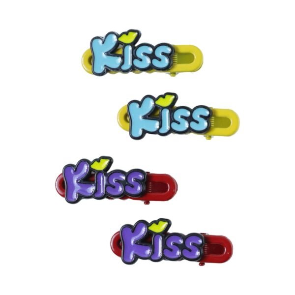 Kiss Text Hair Clip Set – Trendy 4-Piece Decorative Hair Accessories