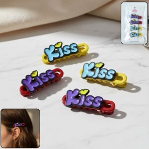 KissHairClip-WOSKU-01 Kiss Text Hair Clip Set โ Trendy 4-Piece Decorative Hair Accessories
