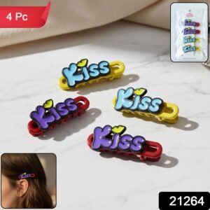 Kiss Text Hair Clip Set – Trendy 4-Piece Decorative Hair Accessories