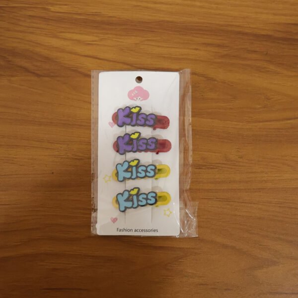 Kiss Text Hair Clip Set – Trendy 4-Piece Decorative Hair Accessories