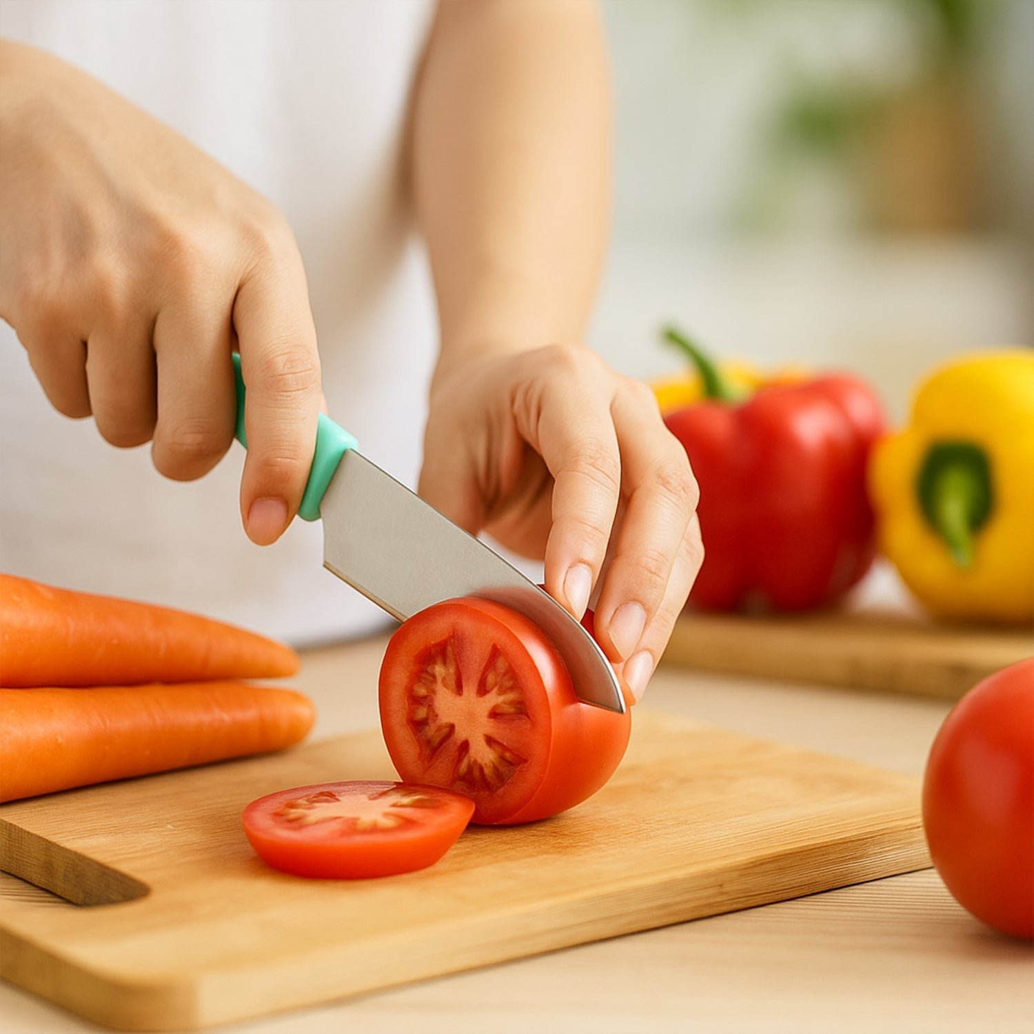 Stainless Steel Kitchen Knife – Ergonomic Soft Grip & Protective Cover