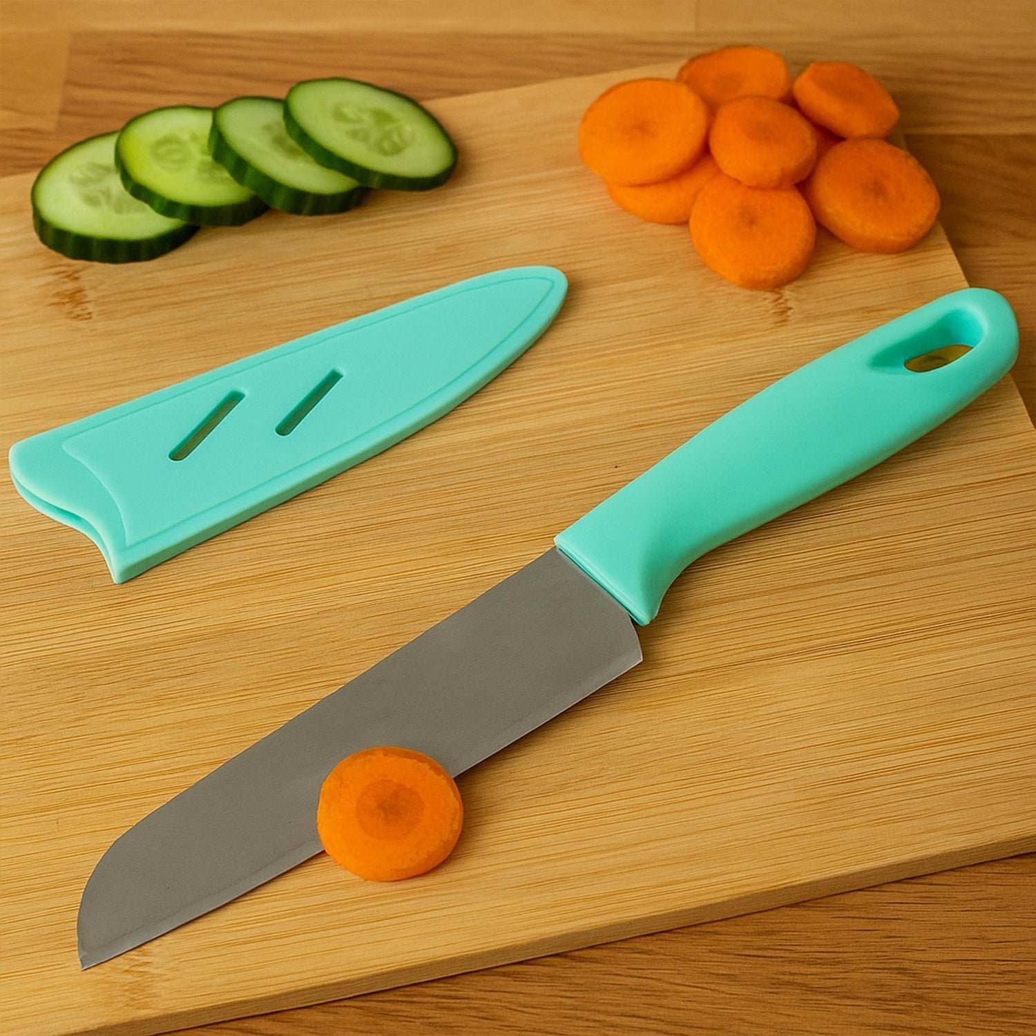 Stainless Steel Kitchen Knife – Ergonomic Soft Grip & Protective Cover