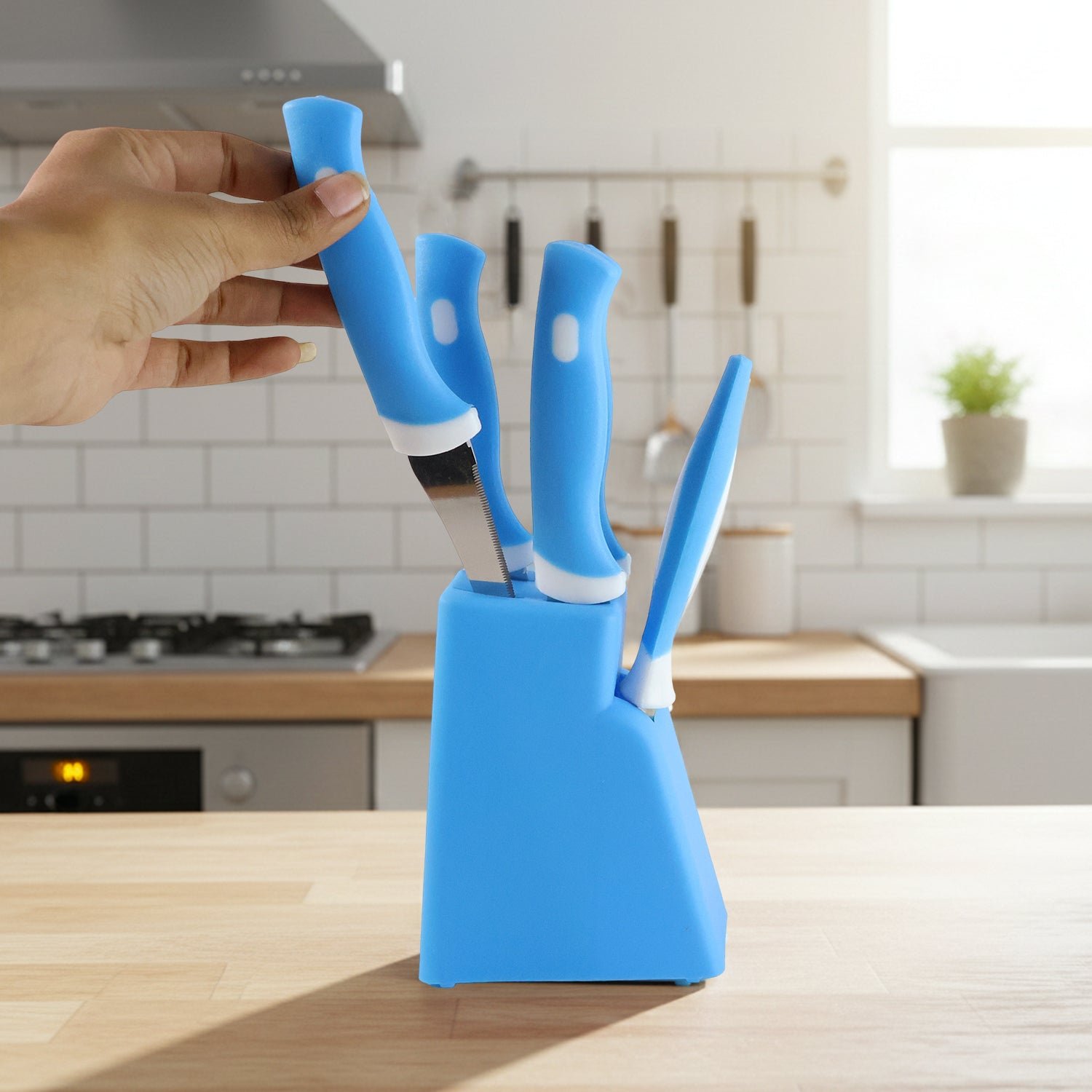 Knife-Set-03 Stainless Steel Knife Set – 6 Pc Kitchen Tools with Stand | Indo Glow