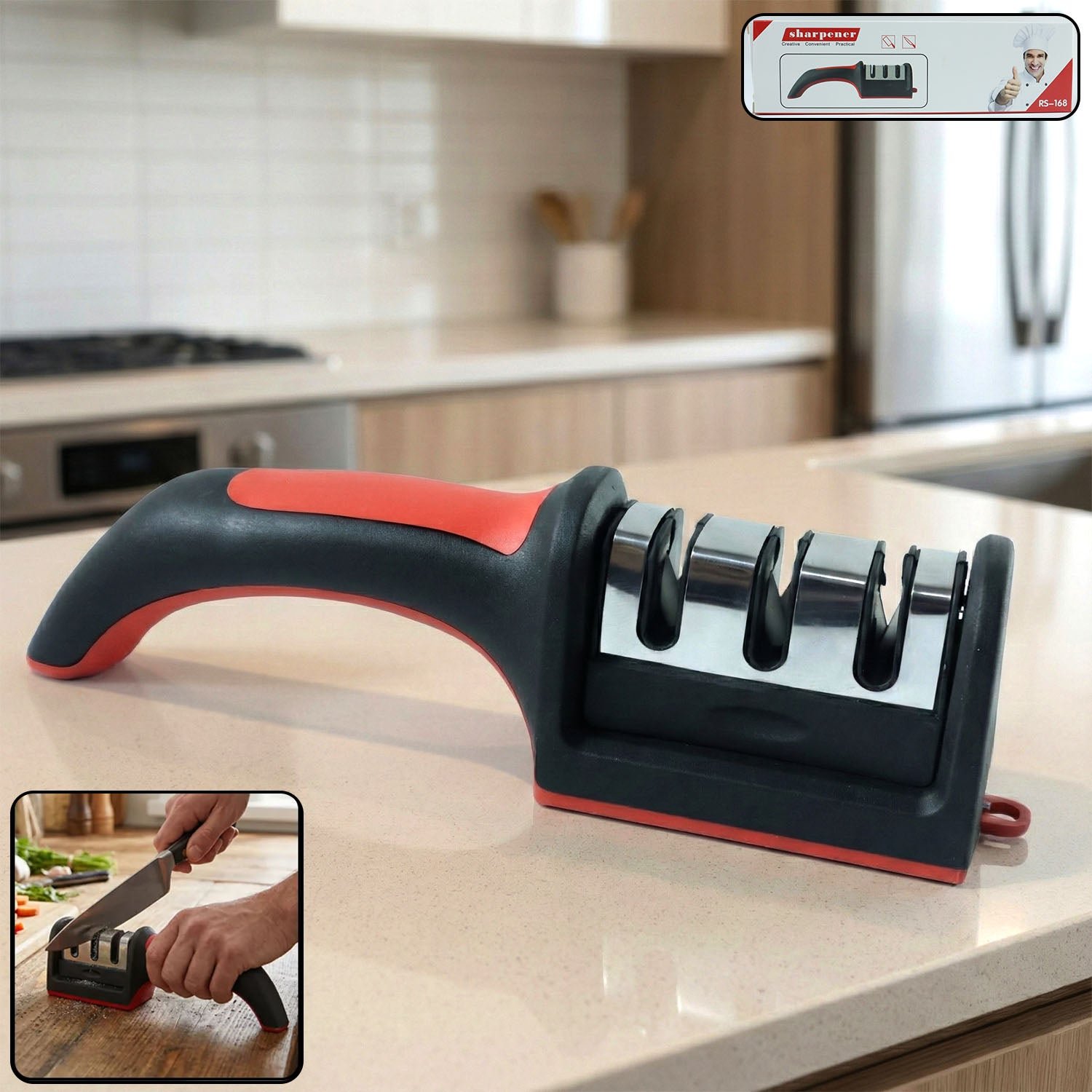 3-Stage Manual Knife Sharpener – Ceramic & Steel Blades | ToolMate Pro