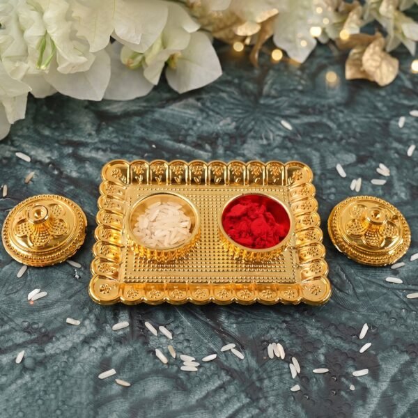 Kumkum Holder – Elegant Golden Floral Pooja Accessories