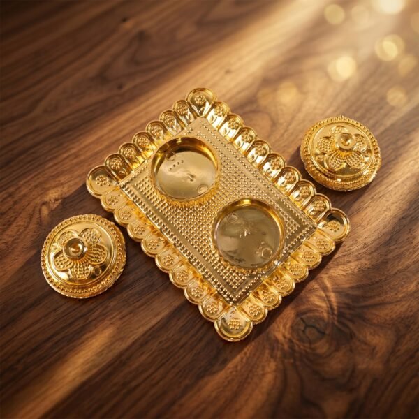 Kumkum Holder – Elegant Golden Floral Pooja Accessories