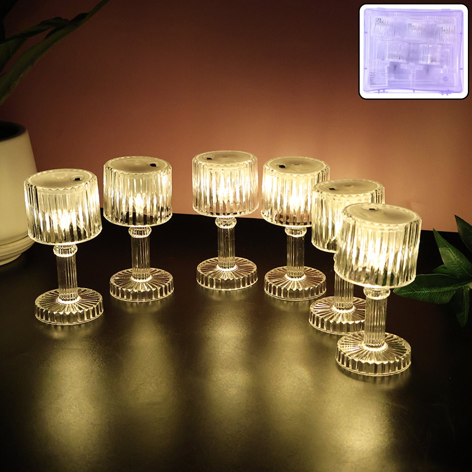 LED Crystal-Effect Table Lamps – Set of 6 Elegant Mini Lamps