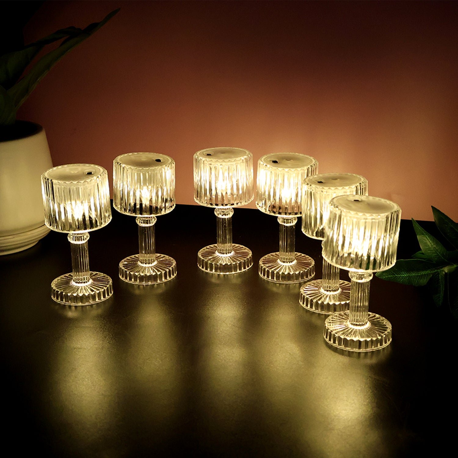 LED Crystal-Effect Table Lamps – Set of 6 Elegant Mini Lamps