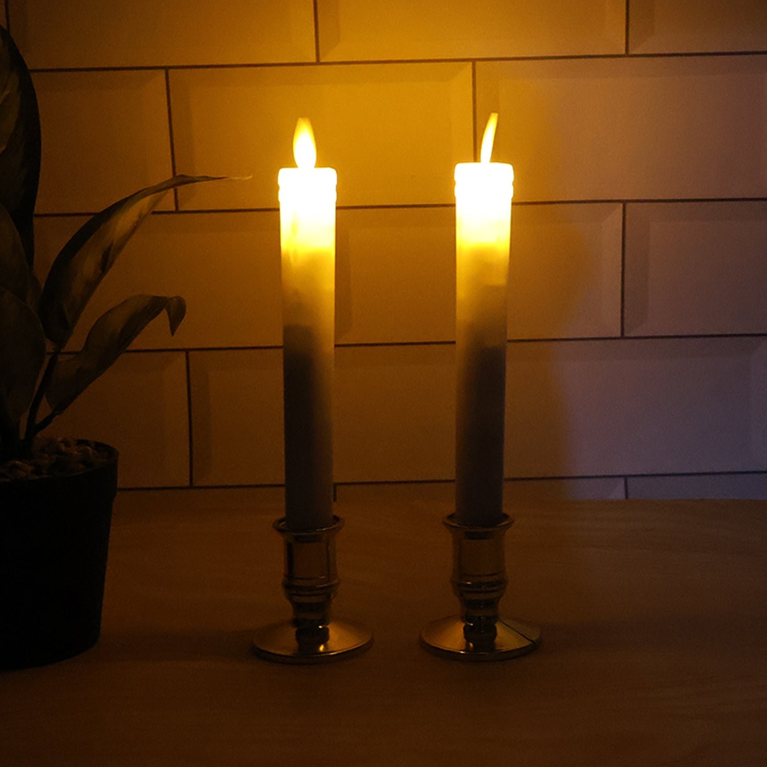 LED Flameless Taper Candles – Set of 2 Realistic Flickering Lights