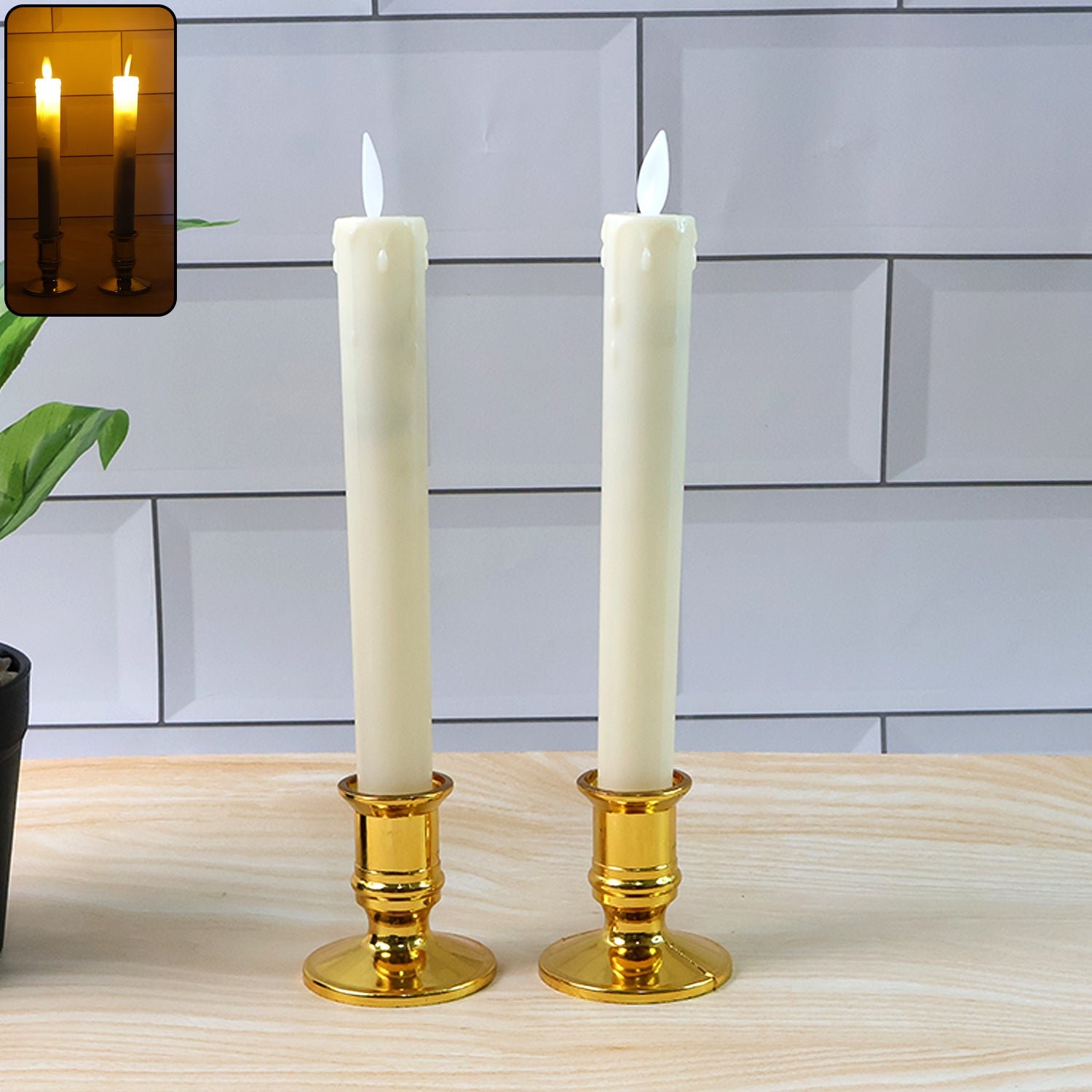 LED Flameless Taper Candles – Set of 2 Realistic Flickering Lights