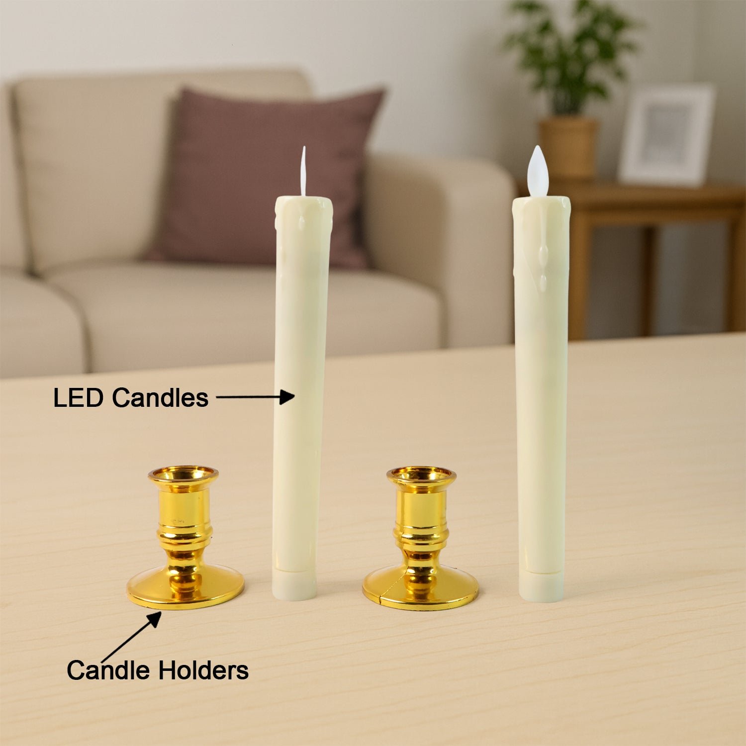 LED Flameless Taper Candles – Set of 2 Realistic Flickering Lights