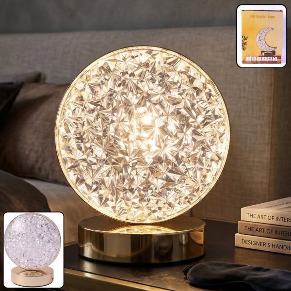 Round Crystal LED Table Lamp – Dimmable Touch & USB Rechargeable