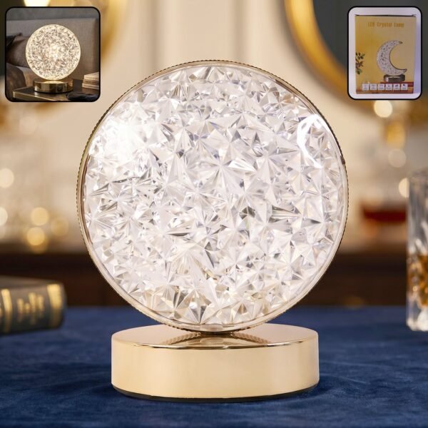 Round Crystal LED Table Lamp – Dimmable Touch & USB Rechargeable