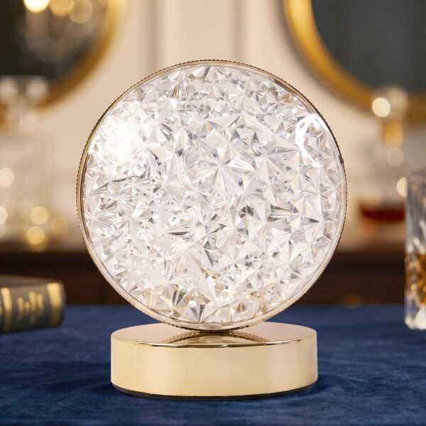 Round Crystal LED Table Lamp – Dimmable Touch & USB Rechargeable
