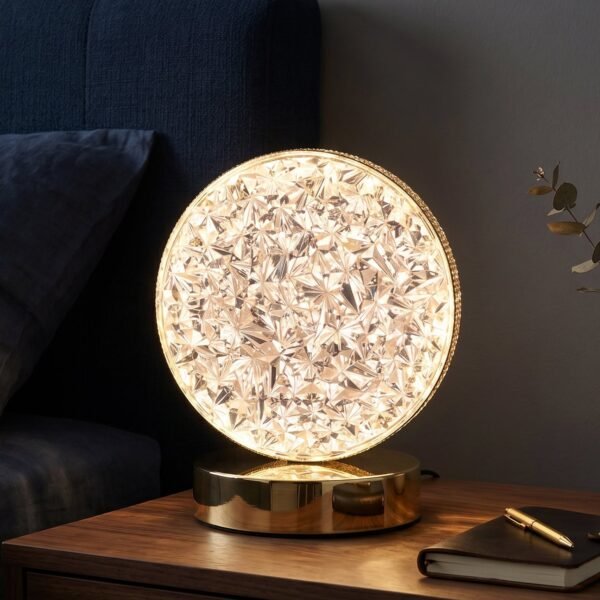 Round Crystal LED Table Lamp – Dimmable Touch & USB Rechargeable