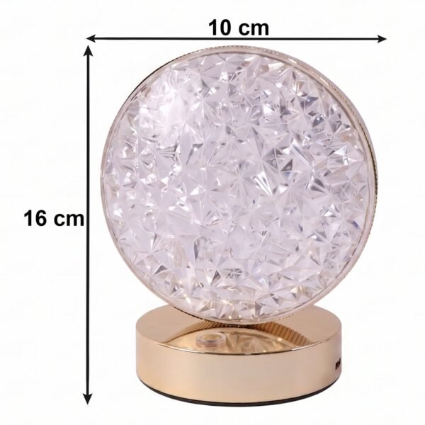 Round Crystal LED Table Lamp – Dimmable Touch & USB Rechargeable