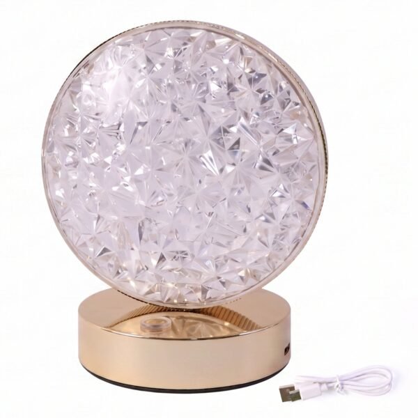 Round Crystal LED Table Lamp – Dimmable Touch & USB Rechargeable