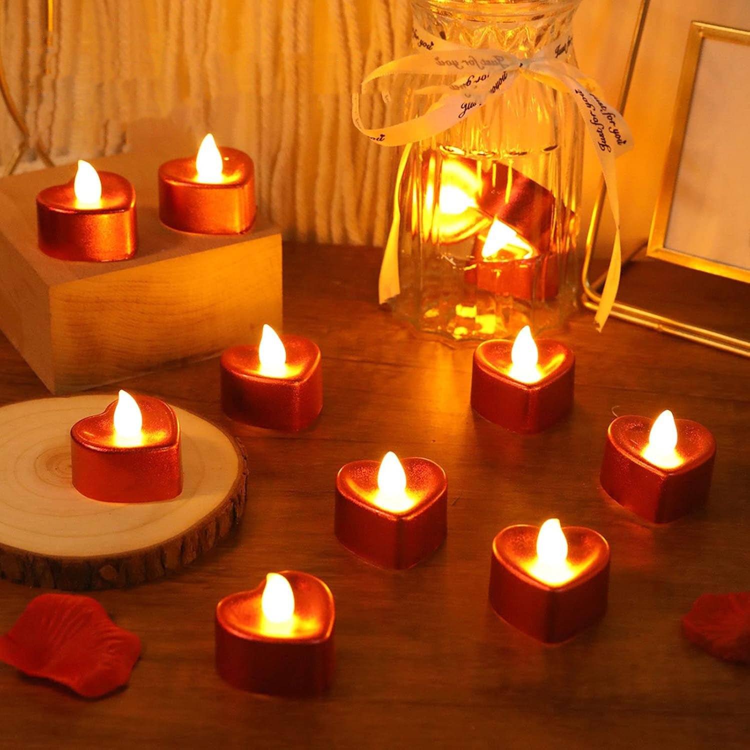 Heart Shaped LED Tea Light Candles – 12 Pc Mix Color Set