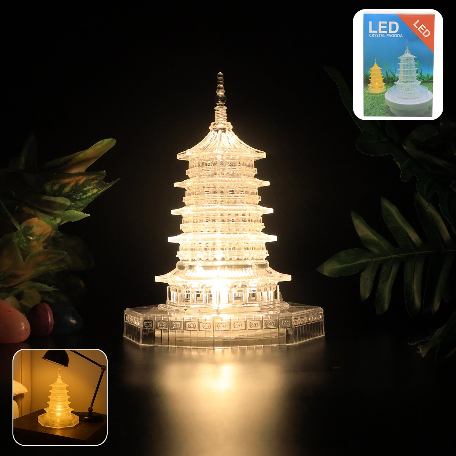 LED Crystal Pagoda Light – Elegant Battery Operated Decor
