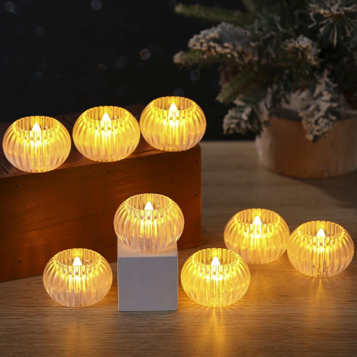 LED Crystal-Effect Flameless Candles – Set of 12 Battery-Operated Tealights