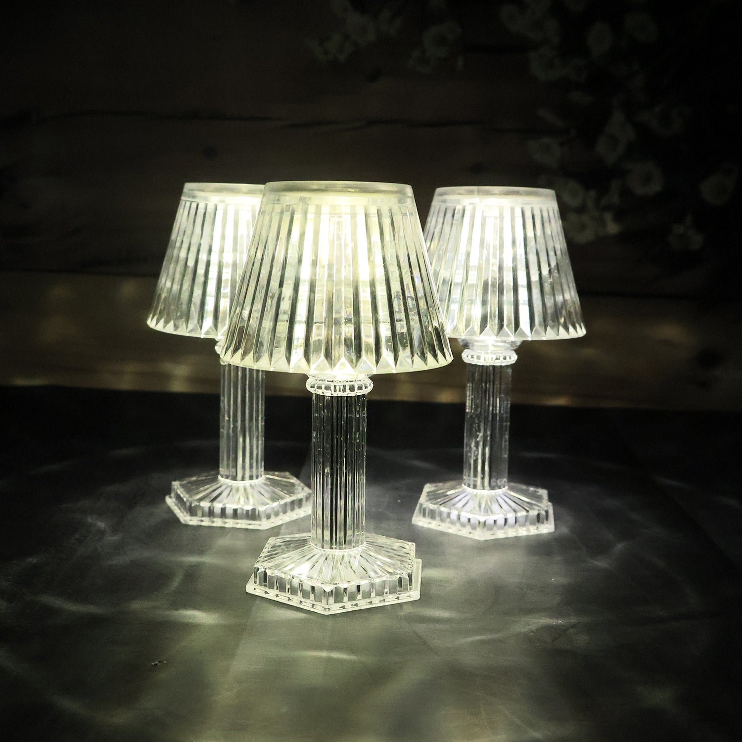 LEDTransperentLamp-06 Crystal Style LED Table Lamps – Elegant Flameless Set of 12