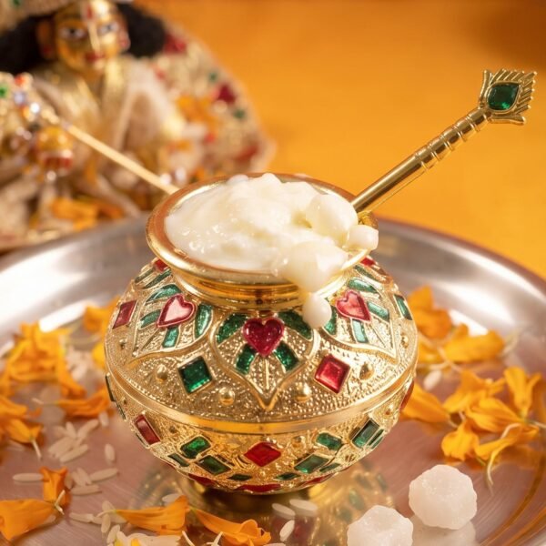 Laddu Gopal Makhan Matki with Spoon Set Decorative Pooja Pot (2 Pc Set)