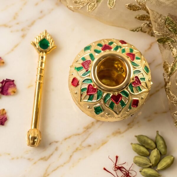 Laddu Gopal Makhan Matki with Spoon Set Decorative Pooja Pot (2 Pc Set)